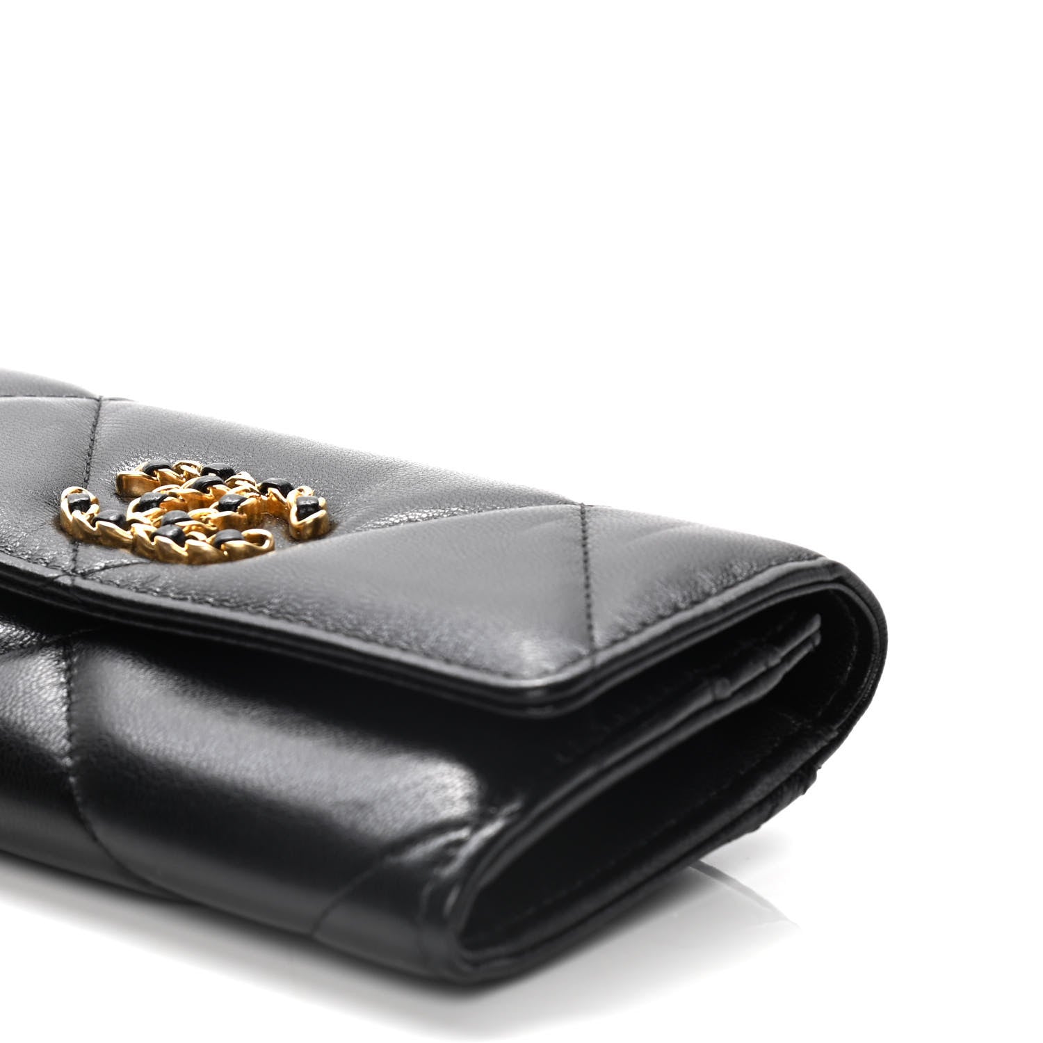 Chanel Shiny Goatskin Quilted Chanel 19 Flap Wallet Black 8 of 11