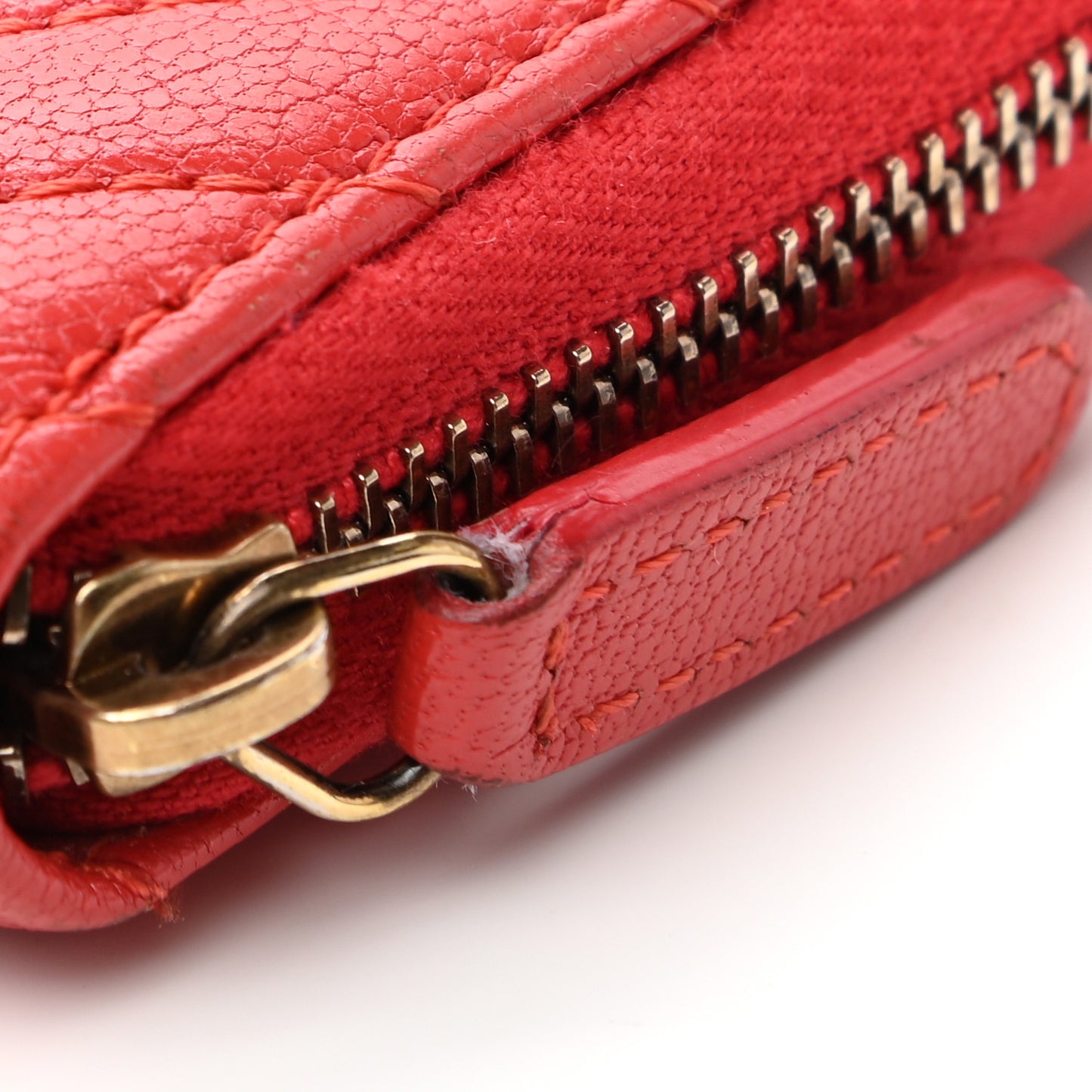 Shiny Goatskin Diagonal Quilted Small Zip Around Wallet Red