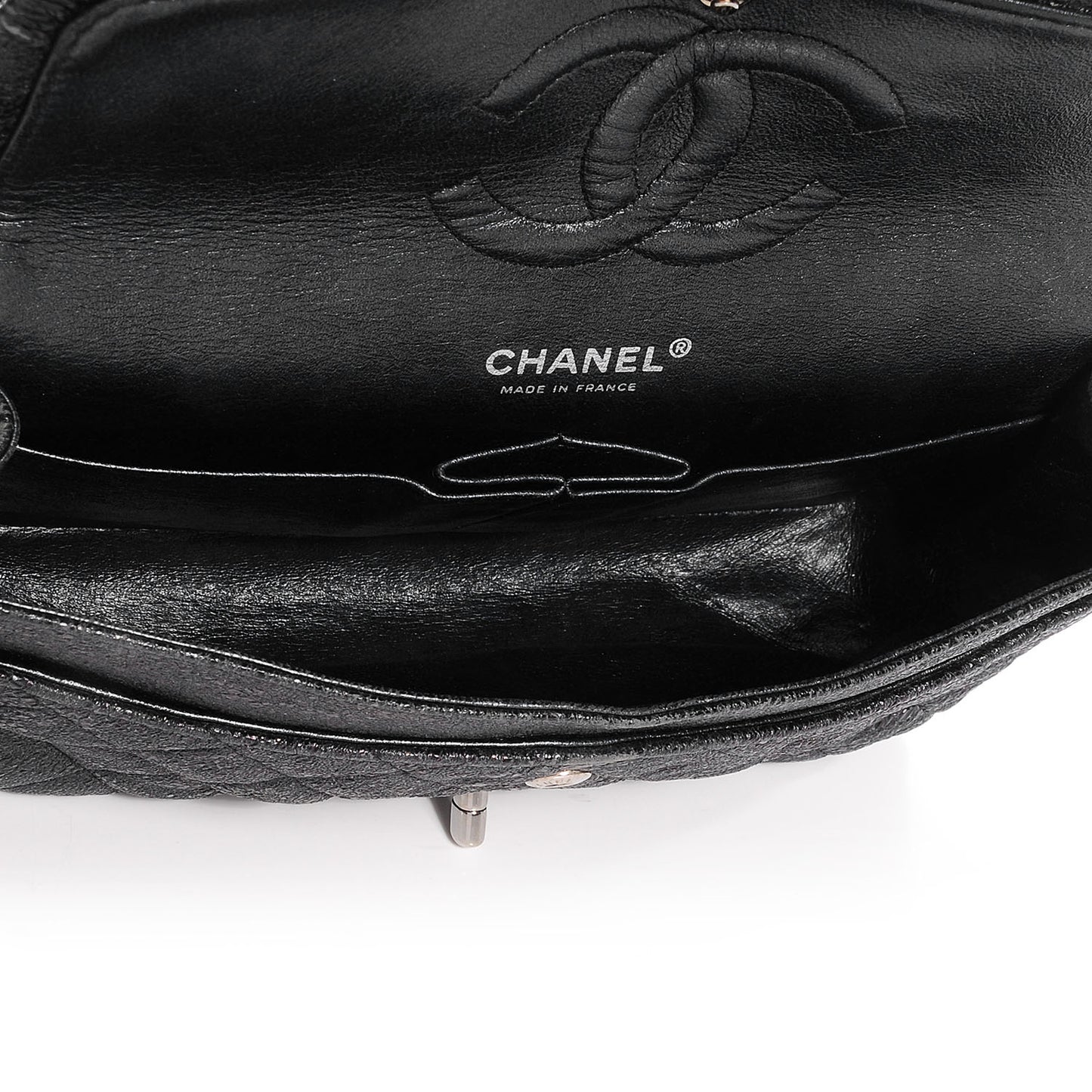 Crackled Calfskin Medium Double Flap Black