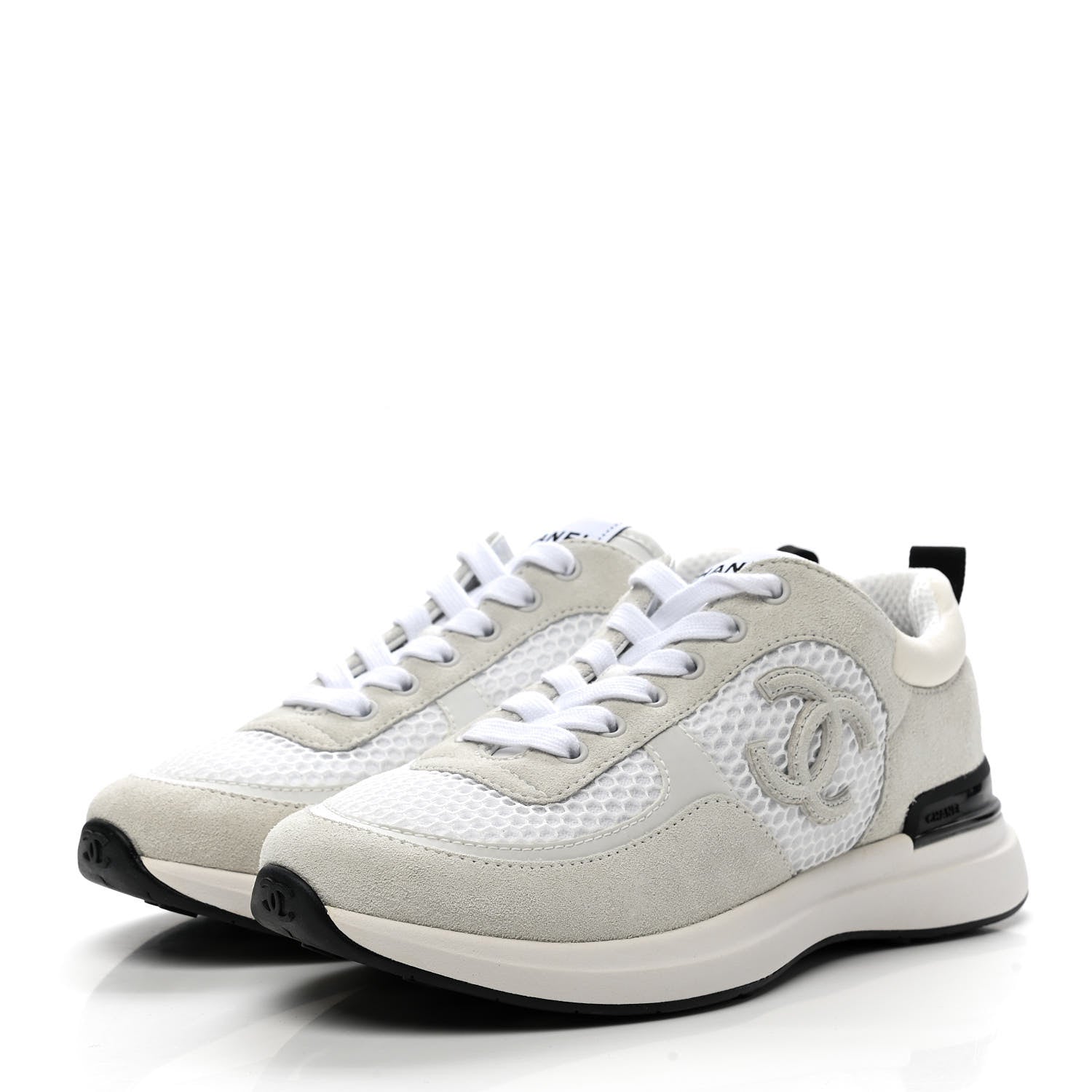 Chanel Calfskin Mesh Lycra Suede Womens Logo Sneakers 37 White 7 of 17