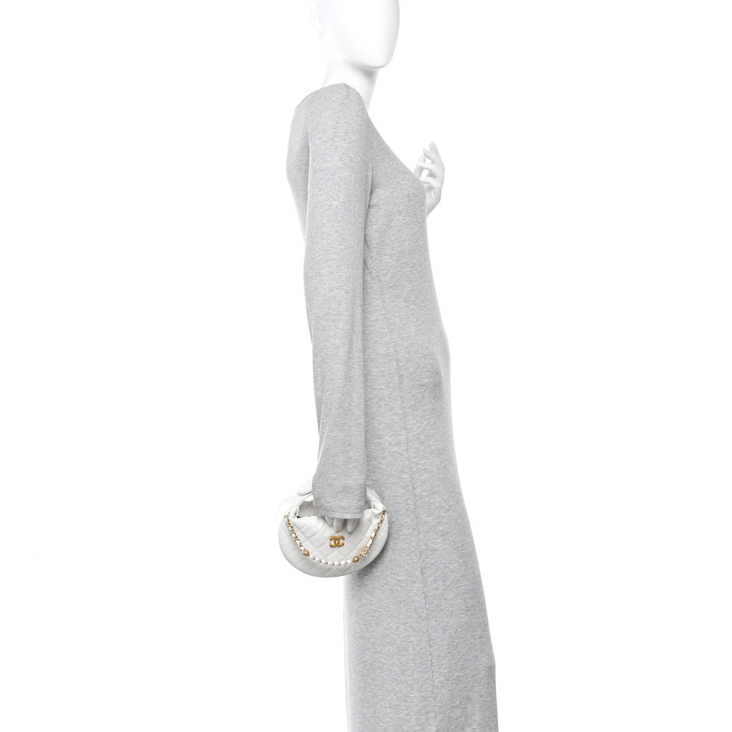 Chanel Caviar Quilted Pearl Chain Pouch Hobo White 2 of 10