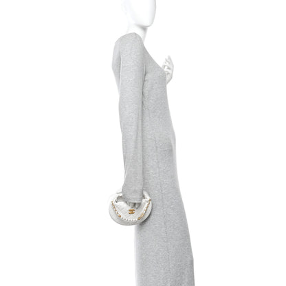 Chanel Caviar Quilted Pearl Chain Pouch Hobo White 2 of 10