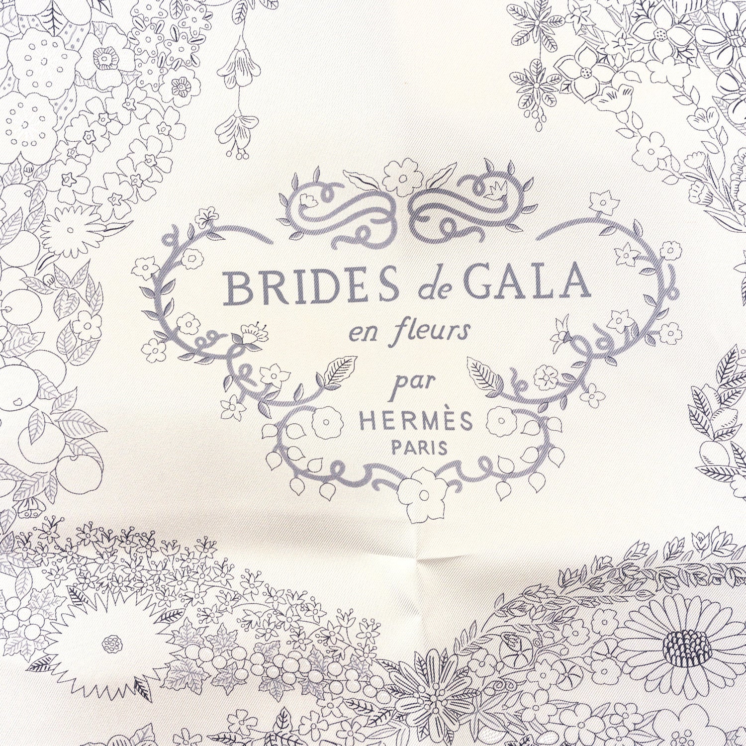 Hermes Silk Brides De Gala En Fleurs Scarf 90 Ebene White Gris Anthracite 2 of 4