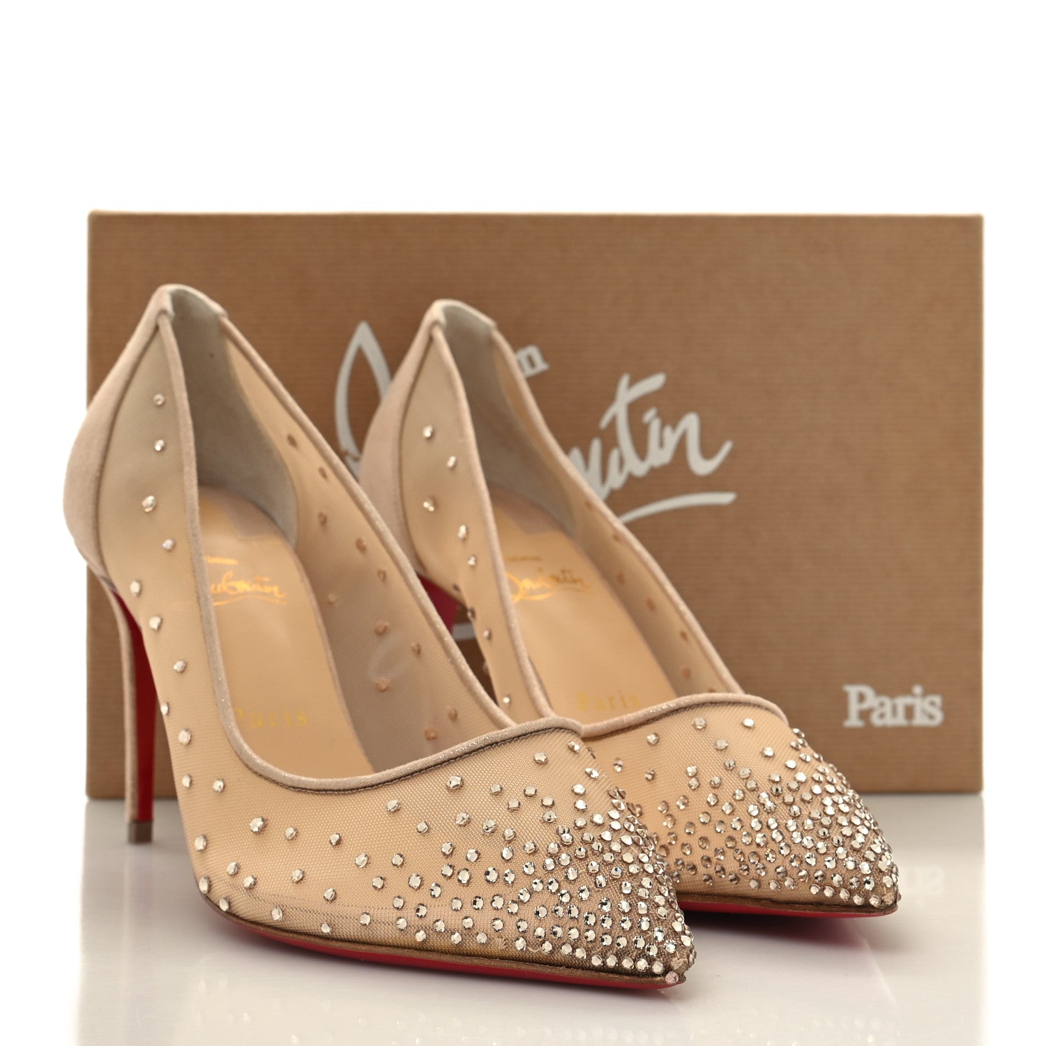 Christian Louboutin Suede Lame Crystal Strass Follies 85 Pumps 41 Light Silk 8 of 8