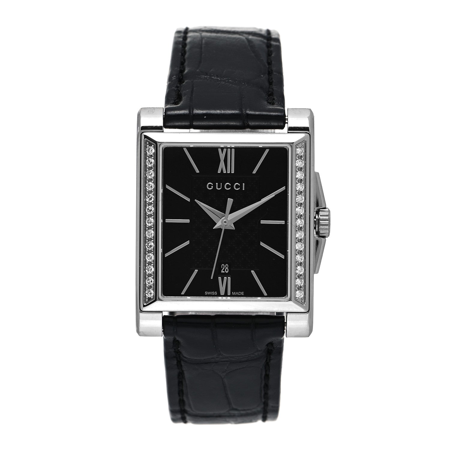 Gucci Stainless Steel Calfskin Diamond 26mm G-Timeless Rectangle Quartz Watch Black 1 of 4