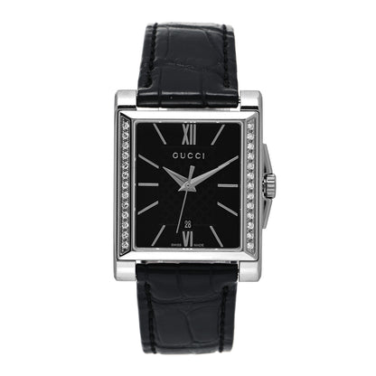 Gucci Stainless Steel Calfskin Diamond 26mm G-Timeless Rectangle Quartz Watch Black 1 of 4