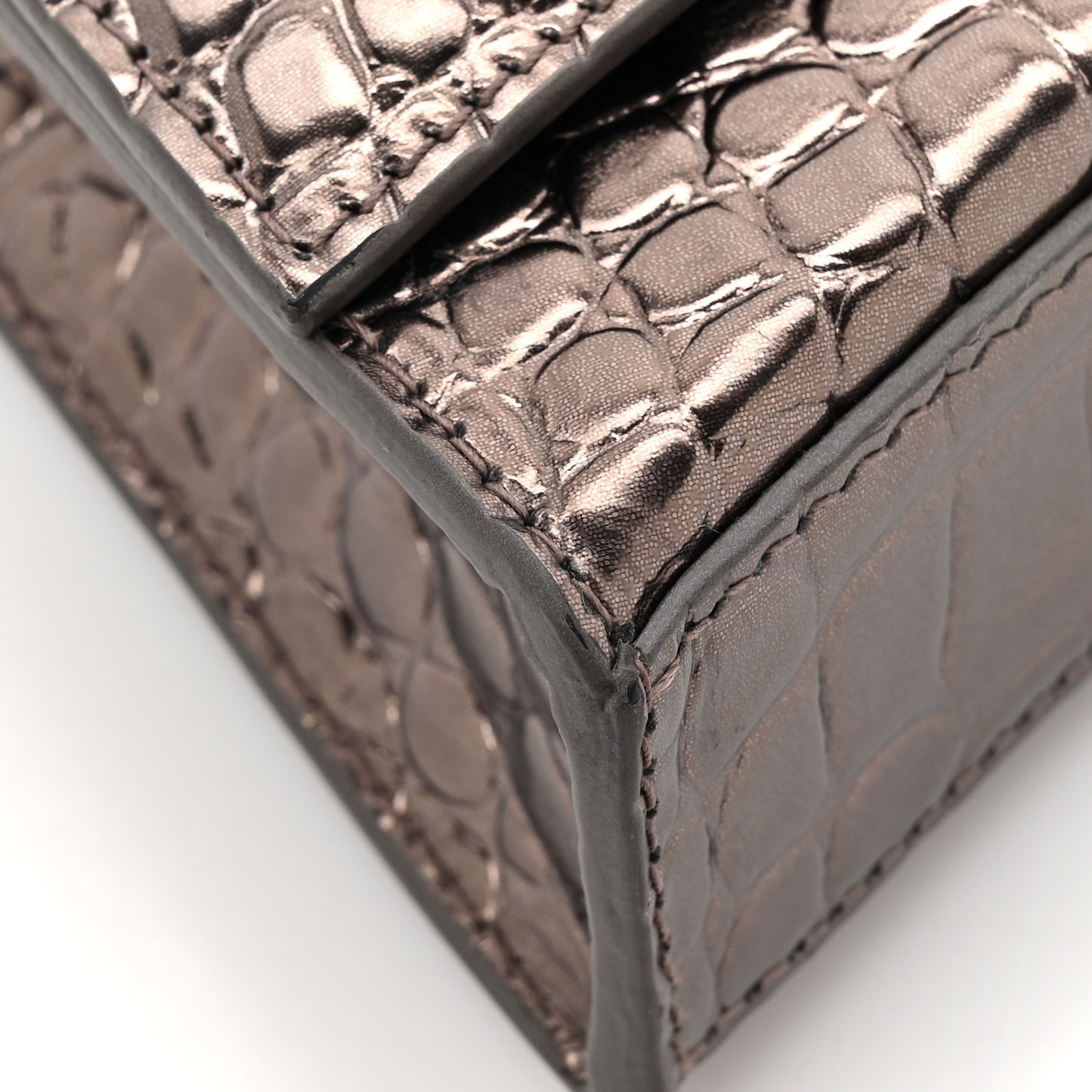 Shiny Metallic Calfskin Crocodile Embossed Hourglass Chain Bag Dark Bronze