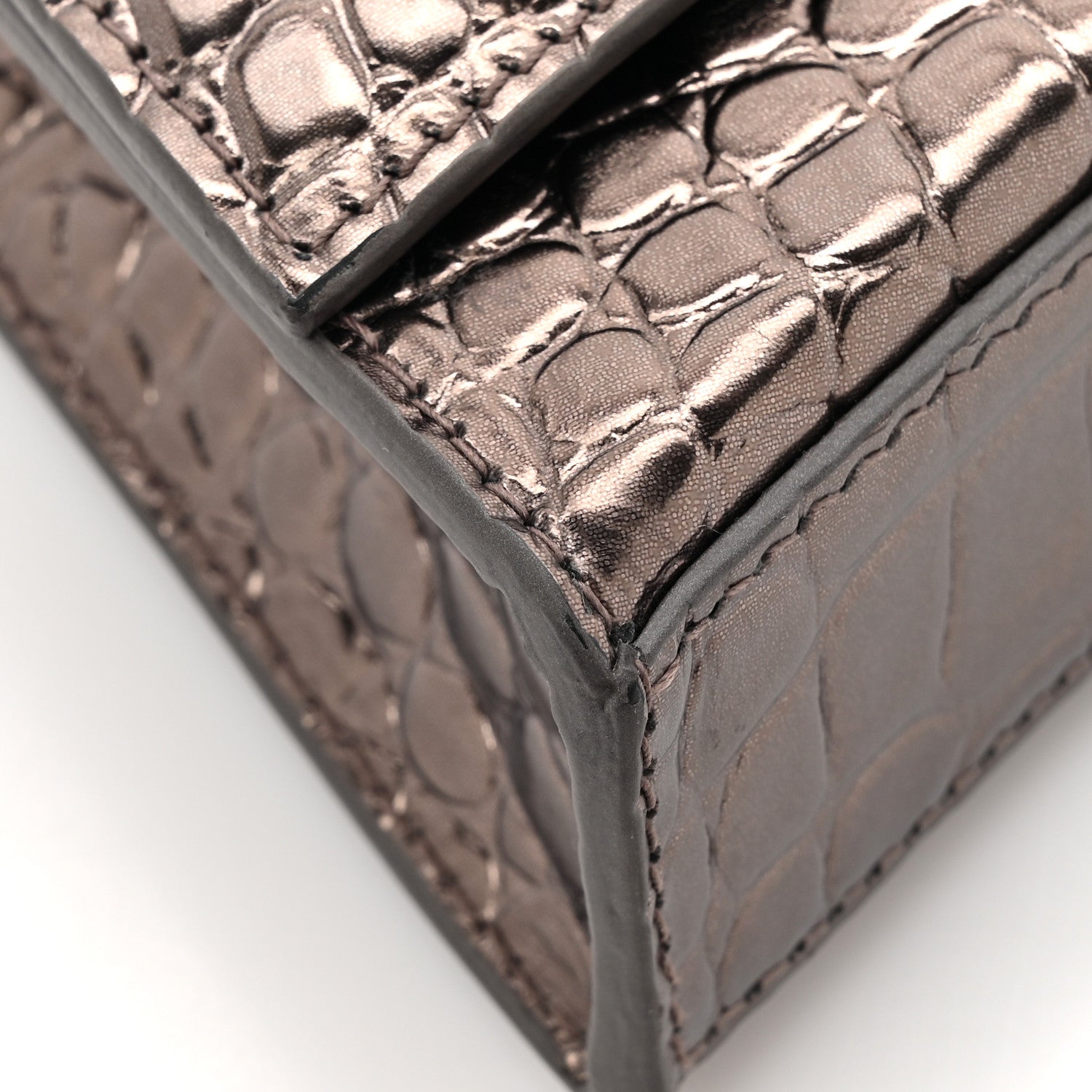 Balenciaga Shiny Metallic Calfskin Crocodile Embossed Hourglass Chain Bag Dark Bronze 12 of 14