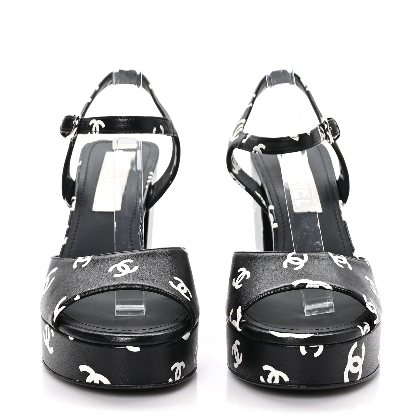 Printed Lambskin Coco Beach Platform Sandals 37 Black White