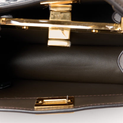 Fendi Vitello Seta Shiny Nappa Floral Embroidered Petite Peekaboo I SEE U Satchel Carbone Black 5 of 14