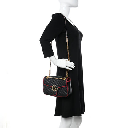 Gucci Vintage Effect Calfskin Matelasse Diagonal Small Torchon GG Marmont Shoulder Bag Black Romantic Cherry 3 of 10