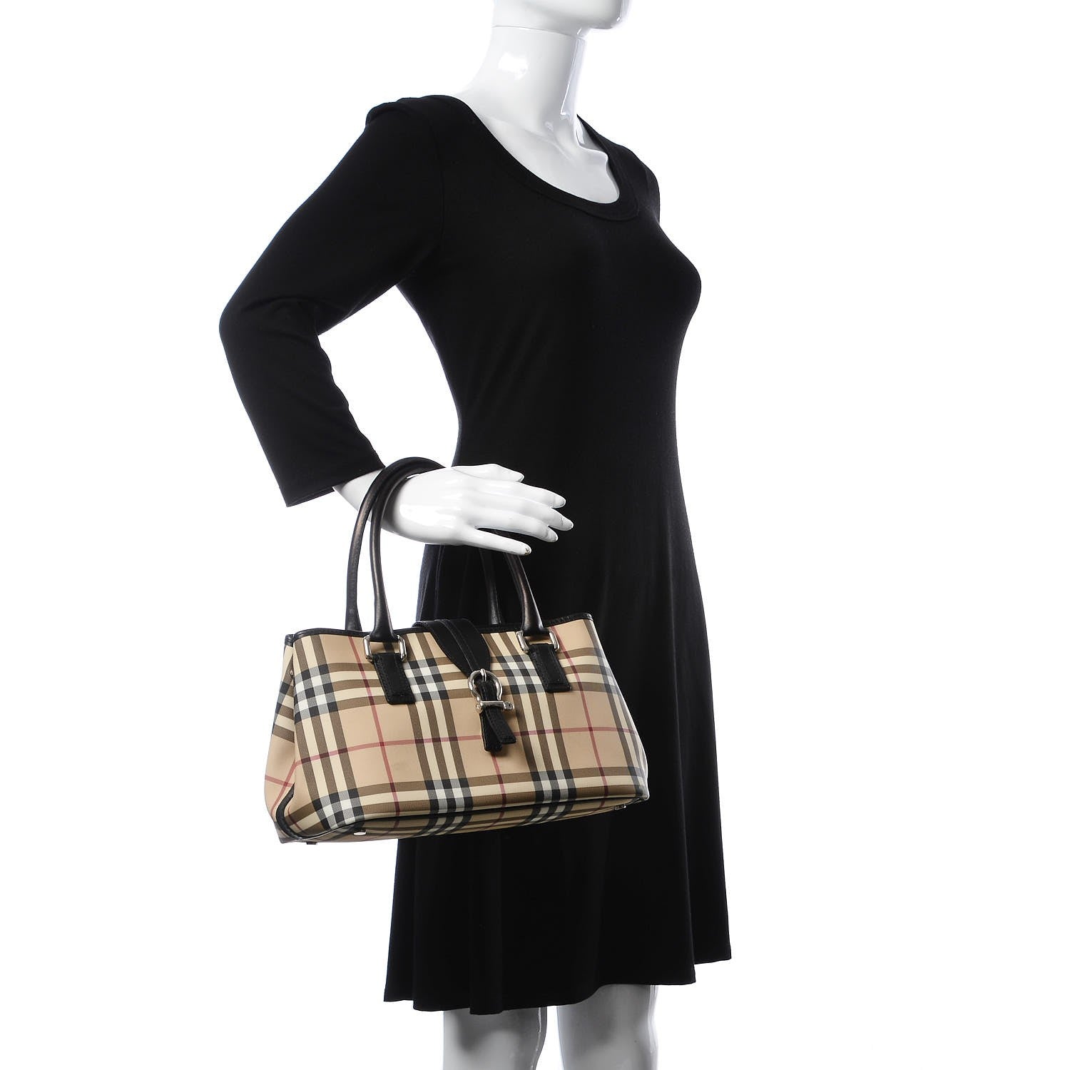Burberry House Check Small Buckle Tote Black 2 of 12