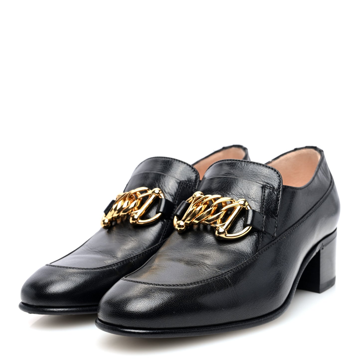 Goatskin Womens Chain Mid-Heel Loafers 37 Black