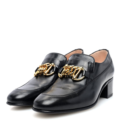 Gucci Goatskin Womens Chain Mid-Heel Loafers 37 Black 3 of 8