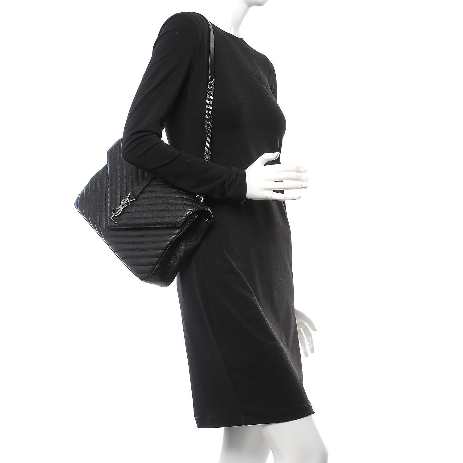 Saint Laurent Sheepskin Matelasse Chevron Monogram Large College Satchel Black 2 of 8