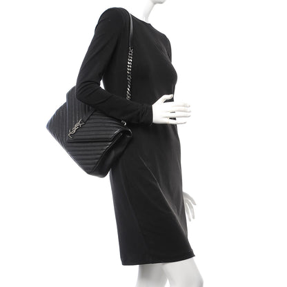 Saint Laurent Sheepskin Matelasse Chevron Monogram Large College Satchel Black 2 of 8