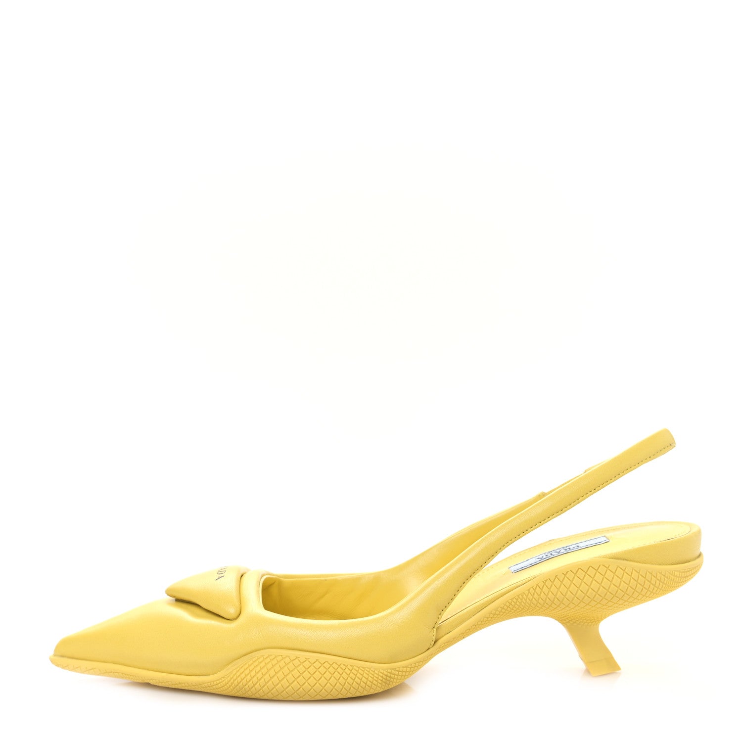 Prada Spazzolato Triangle Logo Pointed Toe 45mm Slingback Pumps 38 Ananas 1 of 8