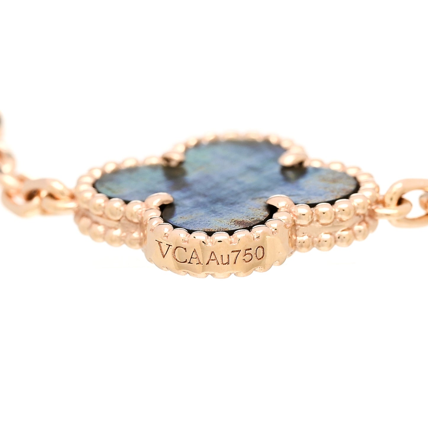 18K Rose Gold Diamond Gray Mother of Pearl 5 Motifs Vintage Alhambra Bracelet