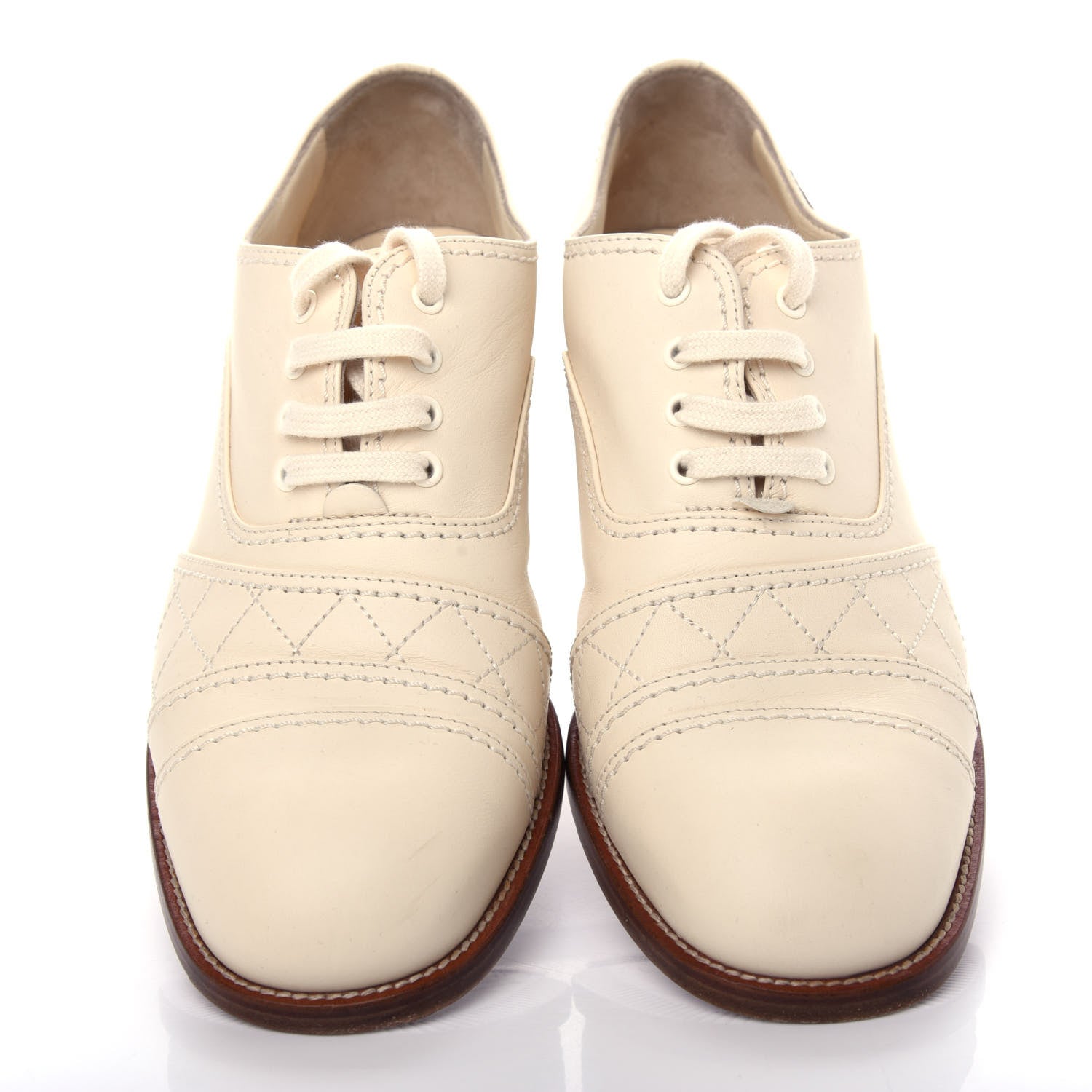 Chanel Calfskin Quilted CC Lace Up Oxfords 38 White 5 of 10