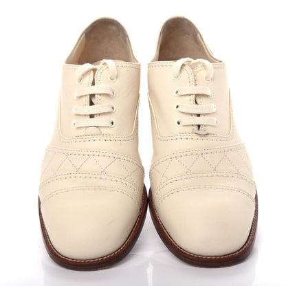 Chanel Calfskin Quilted CC Lace Up Oxfords 38 White 5 of 10