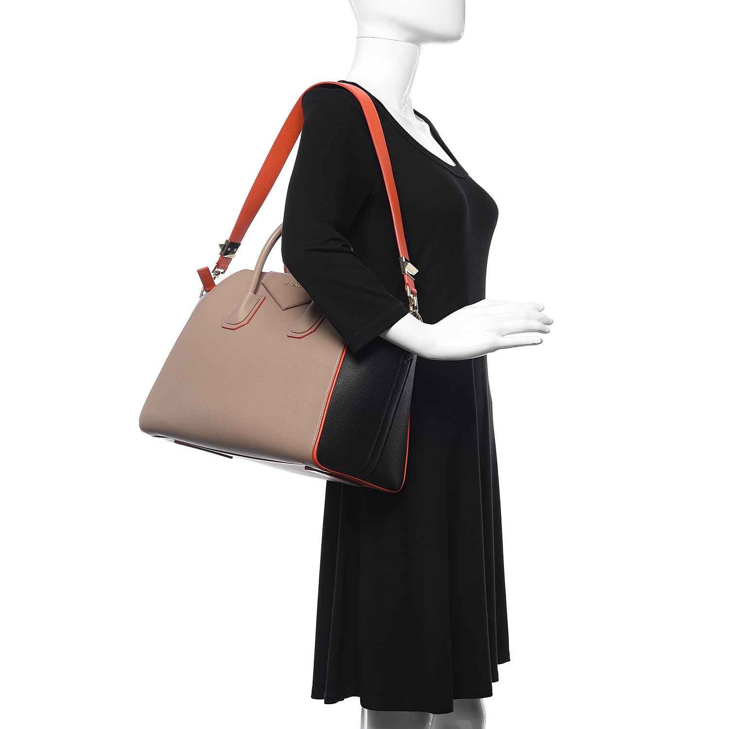 Givenchy Sugar Goatskin Medium Tri-Color Antigona Taupe Black Orange 2 of 10
