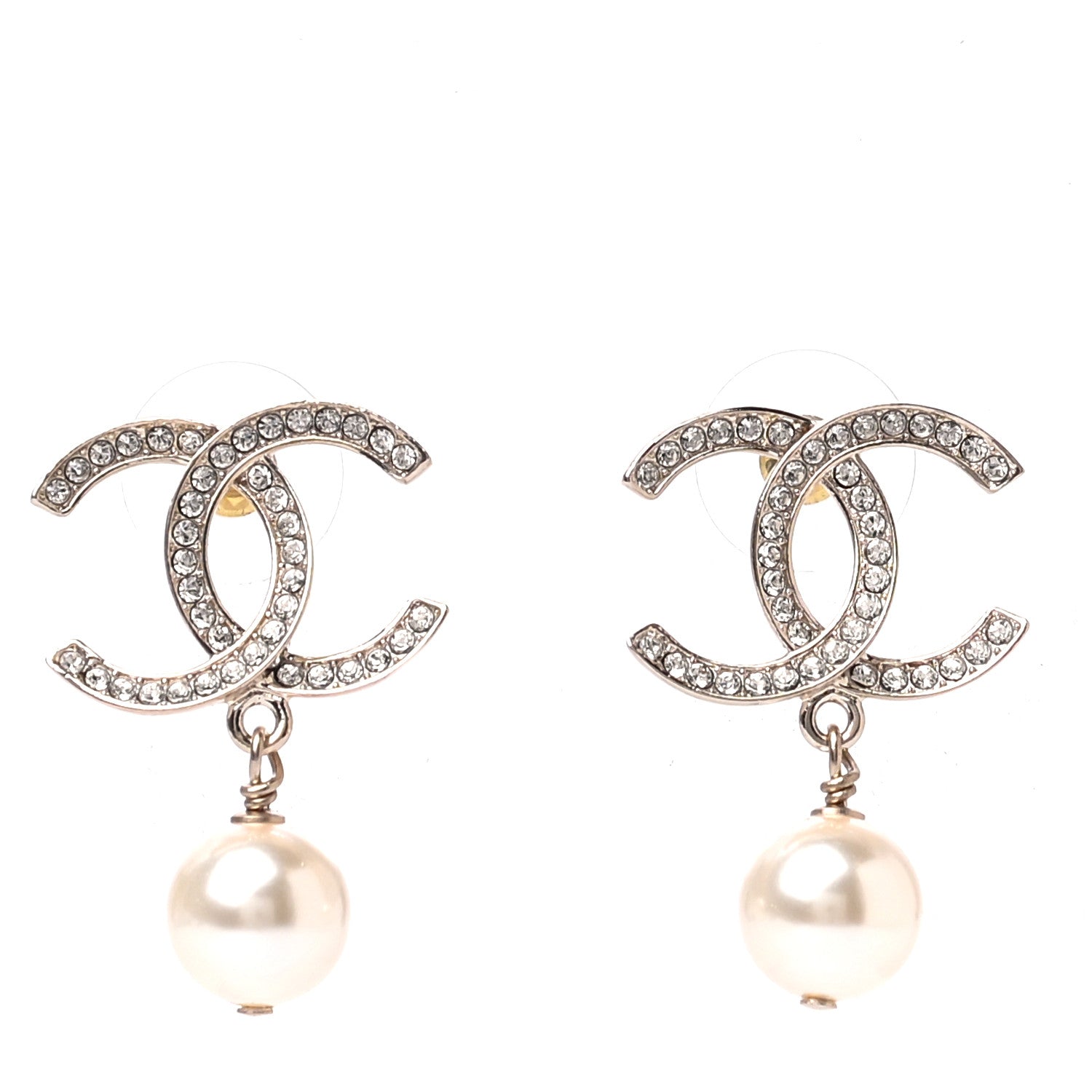 Chanel Crystal Pearl CC Drop Earrings Gold 1 of 3