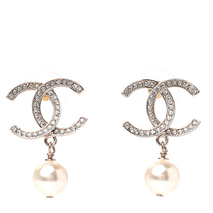 Chanel Crystal Pearl CC Drop Earrings Gold 1 of 3