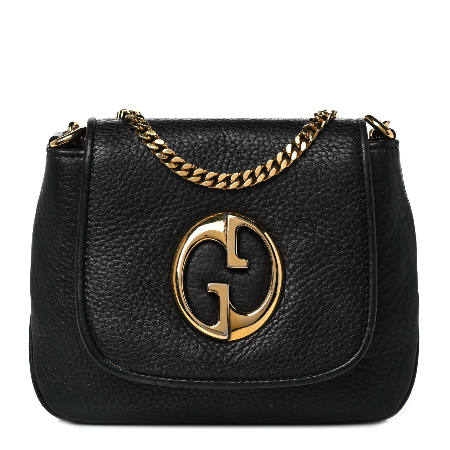 Gucci Pebbled Calfskin Small 1973 Chain Shoulder Bag Black 1 of 9