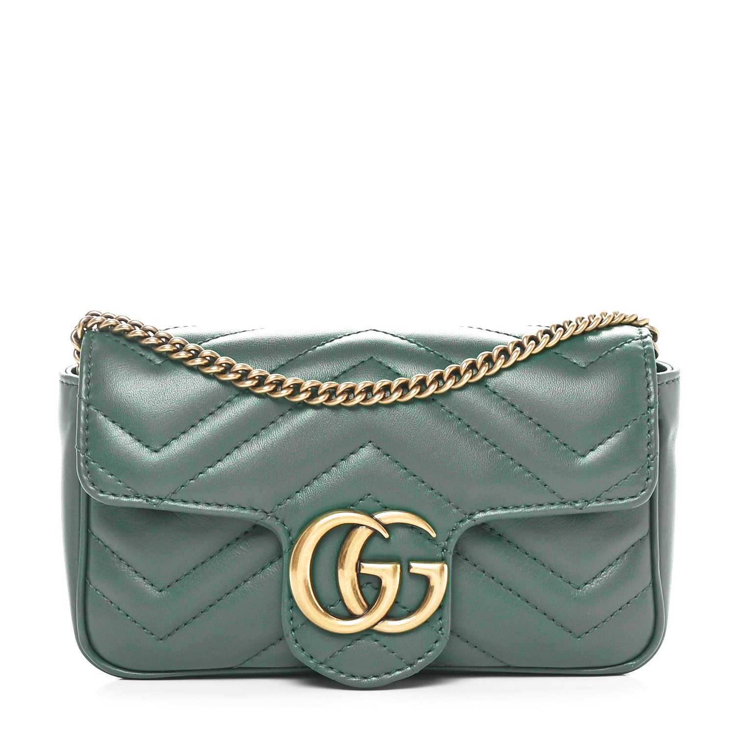 Gucci Calfskin Matelasse Super Mini GG Marmont Shoulder Bag Emerald Green 1 of 11