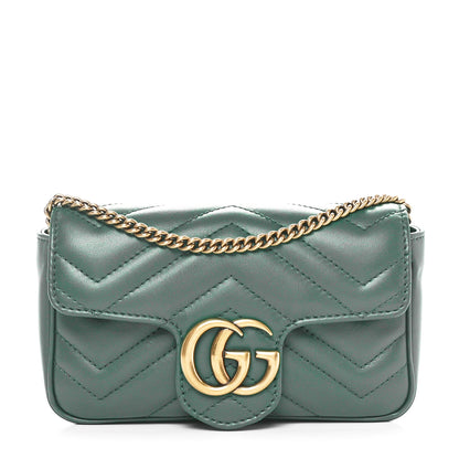 Gucci Calfskin Matelasse Super Mini GG Marmont Shoulder Bag Emerald Green 1 of 11