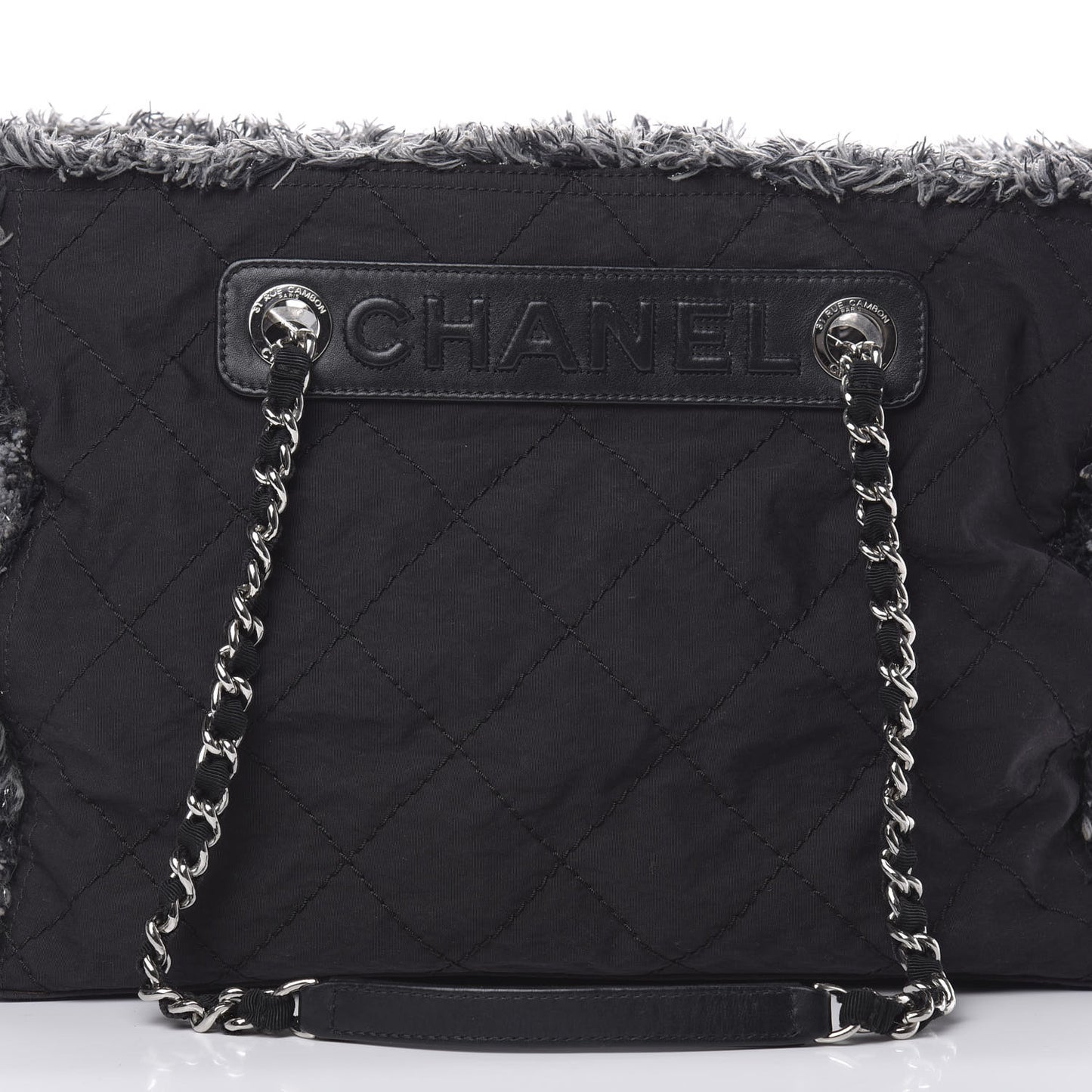 Canvas Stitched Tweed Large Tote Black