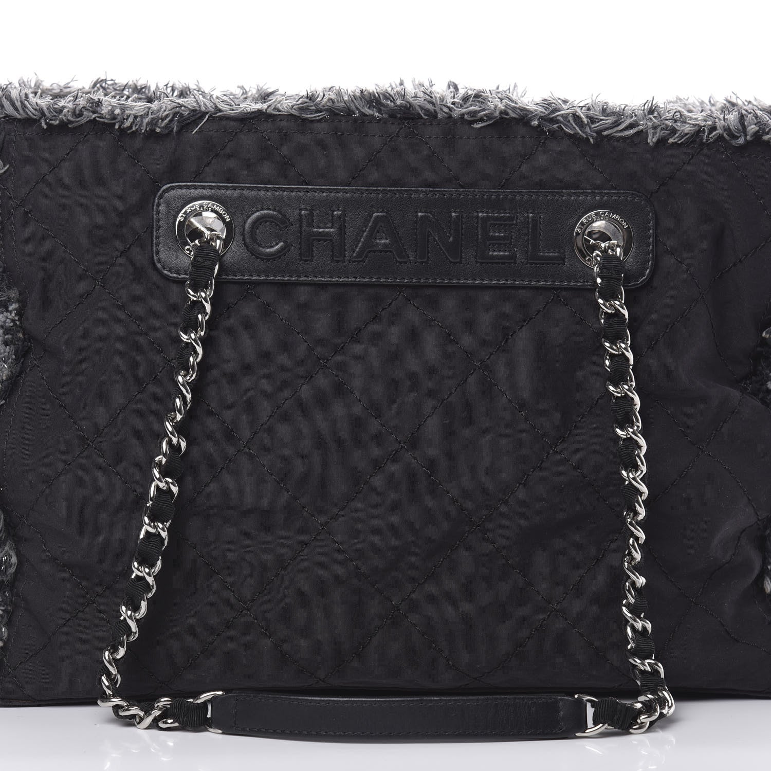 Chanel Canvas Stitched Tweed Large Tote Black 9 of 17