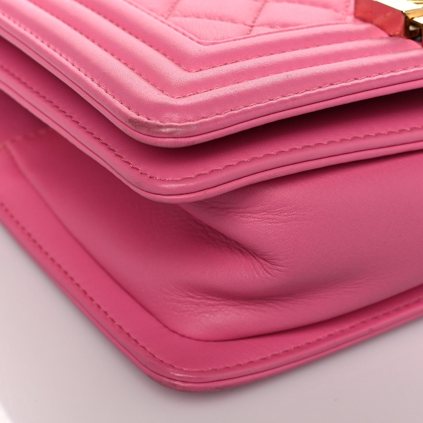 Lambskin Quilted Small Boy Flap Dark Pink