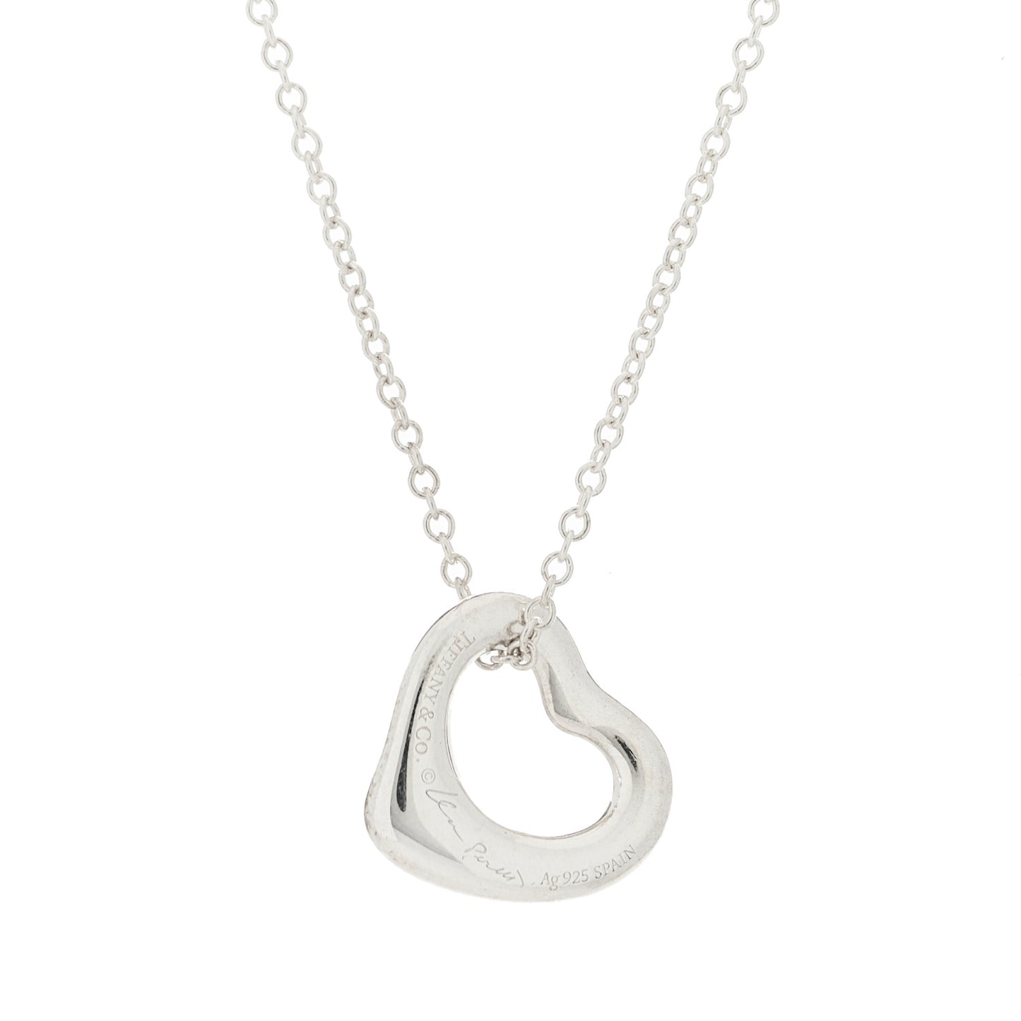 Sterling Silver 9mm Elsa Peretti Open Heart Pendant Necklace