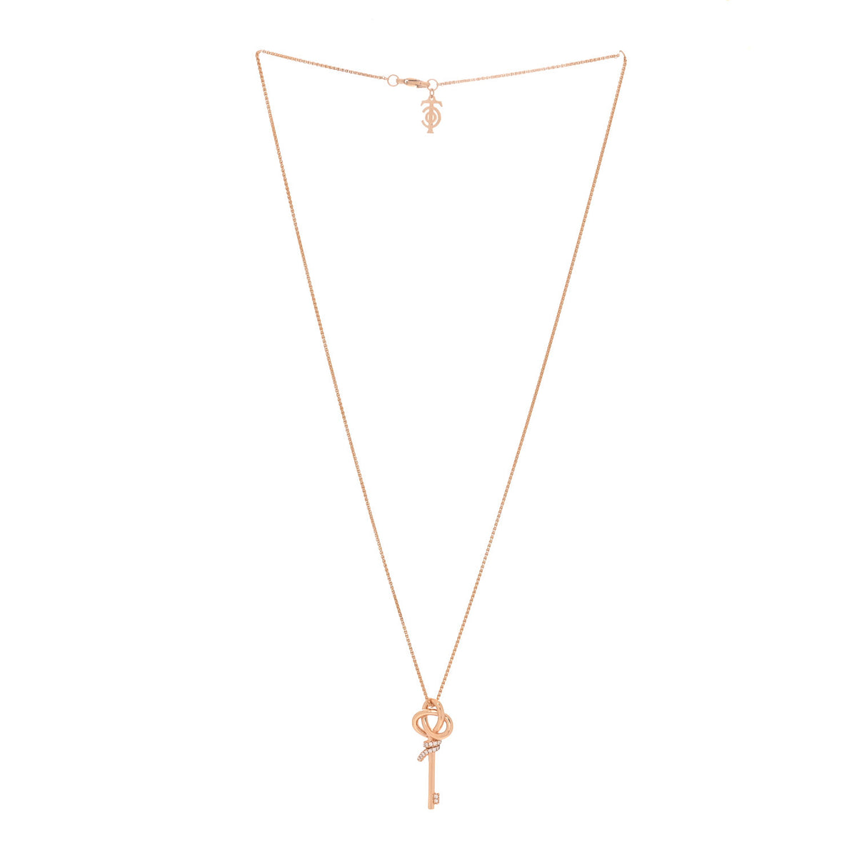 Tiffany 18K Rose Gold Diamond Mini Knot Key Pendant Necklace 3 of 6