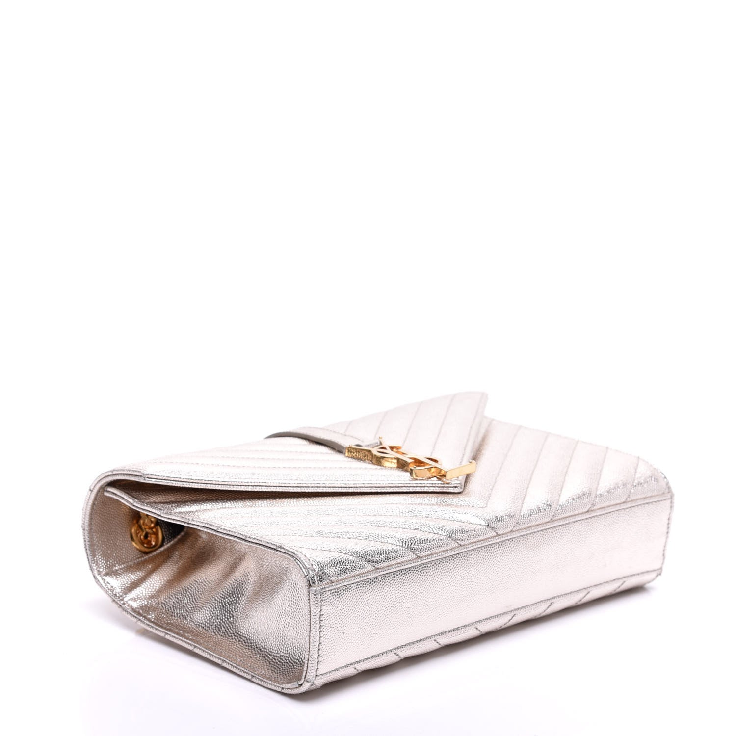 Saint Laurent Metallic Grain De Poudre Matelasse Chevron Medium Monogram Satchel Gold 3 of 8
