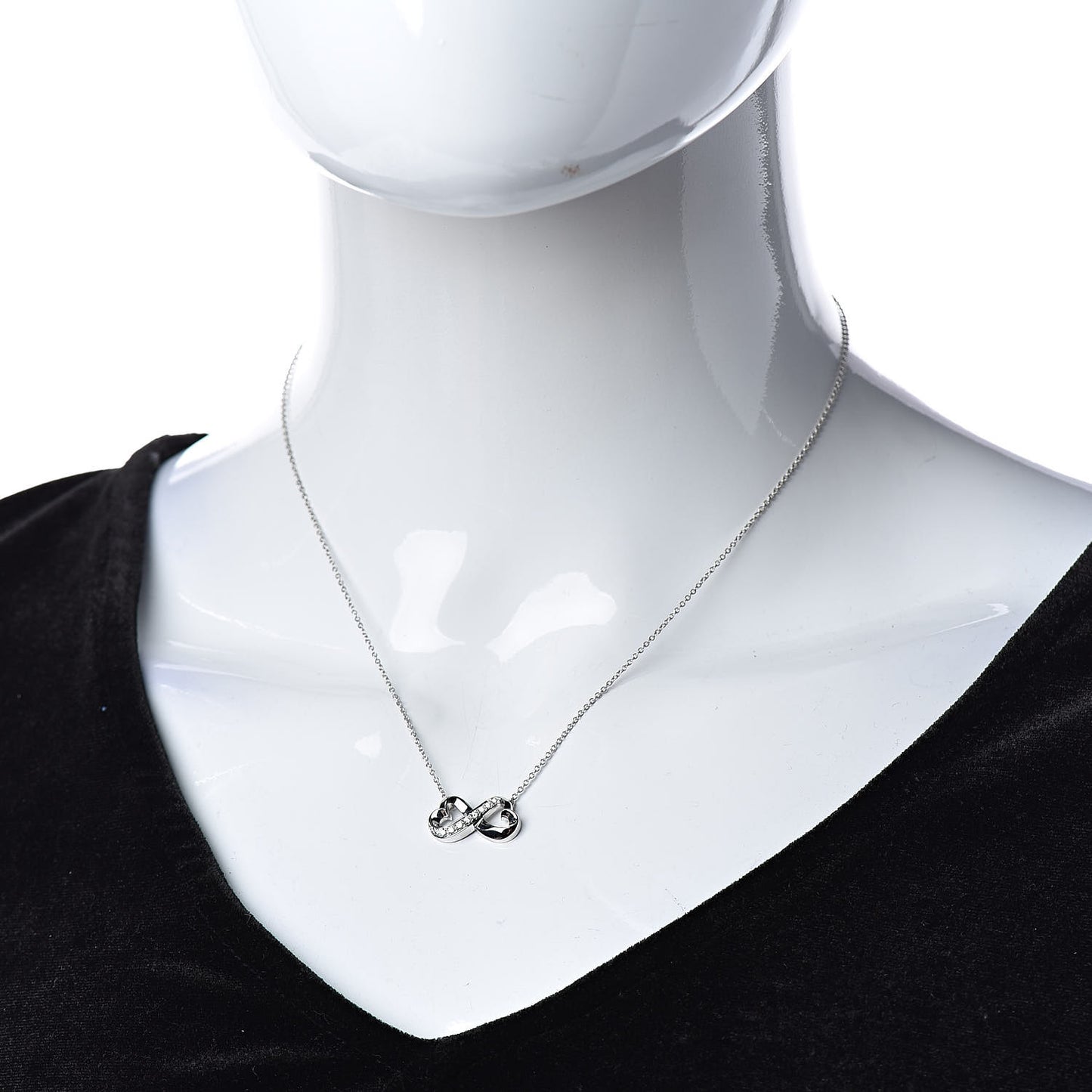 18K White Gold Diamond Paloma Picasso Double Loving Heart Necklace