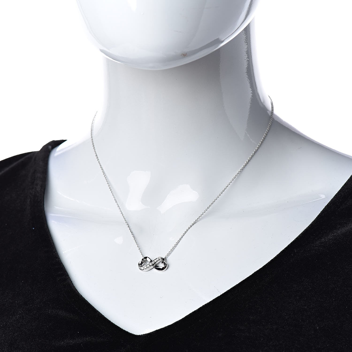 Tiffany 18K White Gold Diamond Paloma Picasso Double Loving Heart Necklace 2 of 6