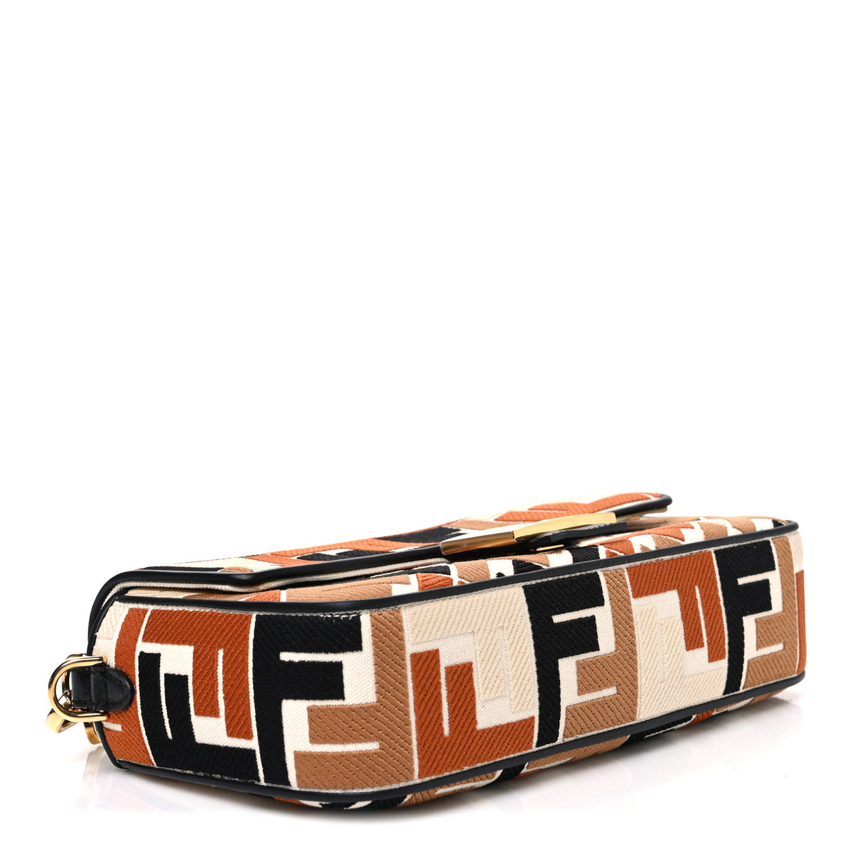 Canvas Vitello Seta FF Embroidered Baguette Brandy Black