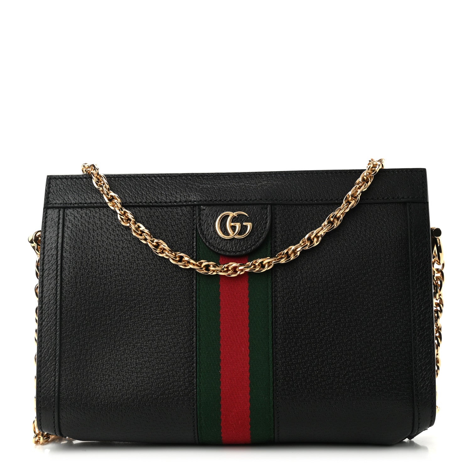 Gucci Calfskin GG Web Small Ophidia Chain Shoulder Bag Black 1 of 11