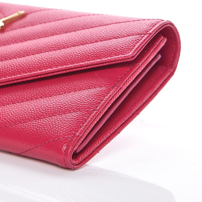 Saint Laurent Grain De Poudre Matelasse Chevron Monogram Flap Wallet Bubblegum 10 of 12