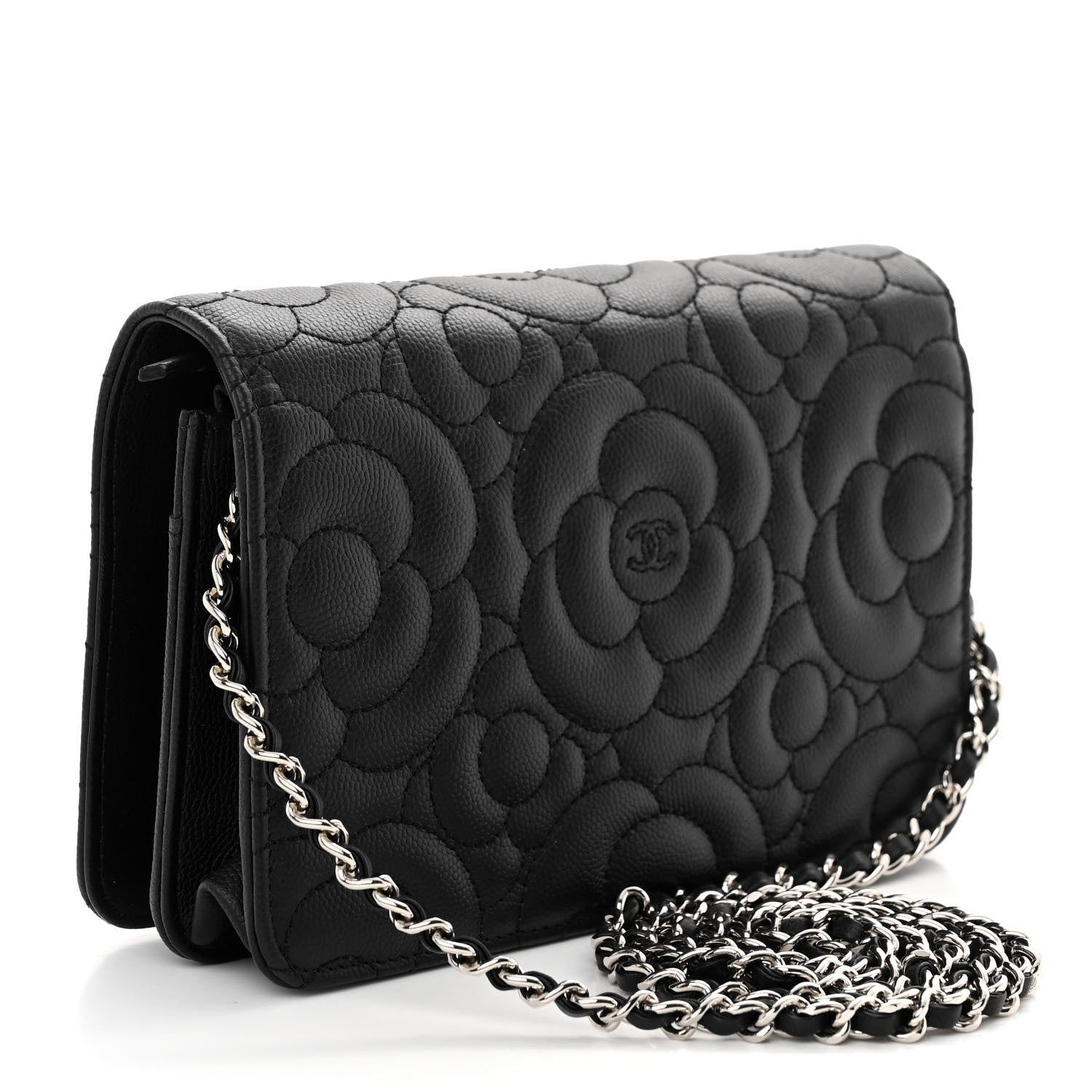 Chanel Caviar Camellia Quilted Wallet On Chain WOC Black 3 of 10
