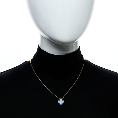 Van Cleef & Arpels 18K Yellow Gold Blue Agate Vintage Alhambra Pendant Necklace 2 of 6