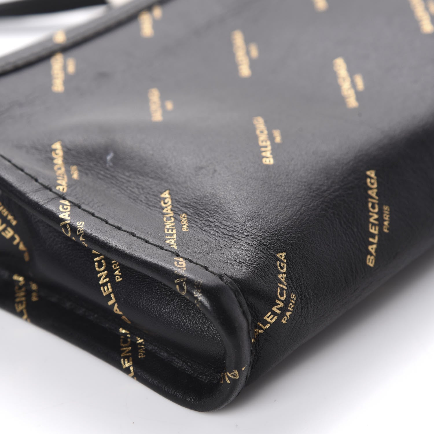 Balenciaga Calfskin Allover Logo Bazar Pochette Crossbody Black Gold 6 of 11