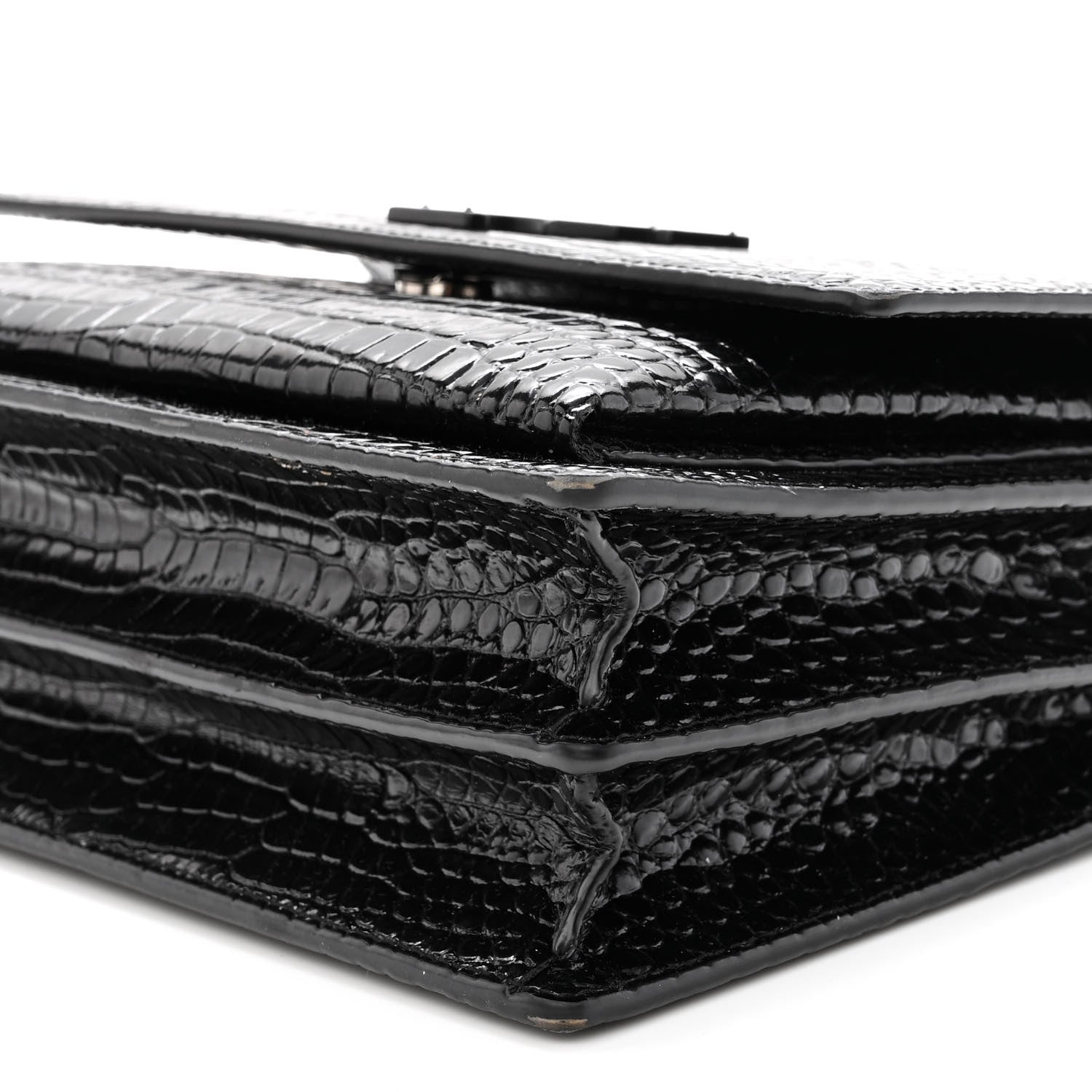 Saint Laurent Calfskin Crocodile Embossed Medium Monochrome Monogram Sunset Black 9 of 10