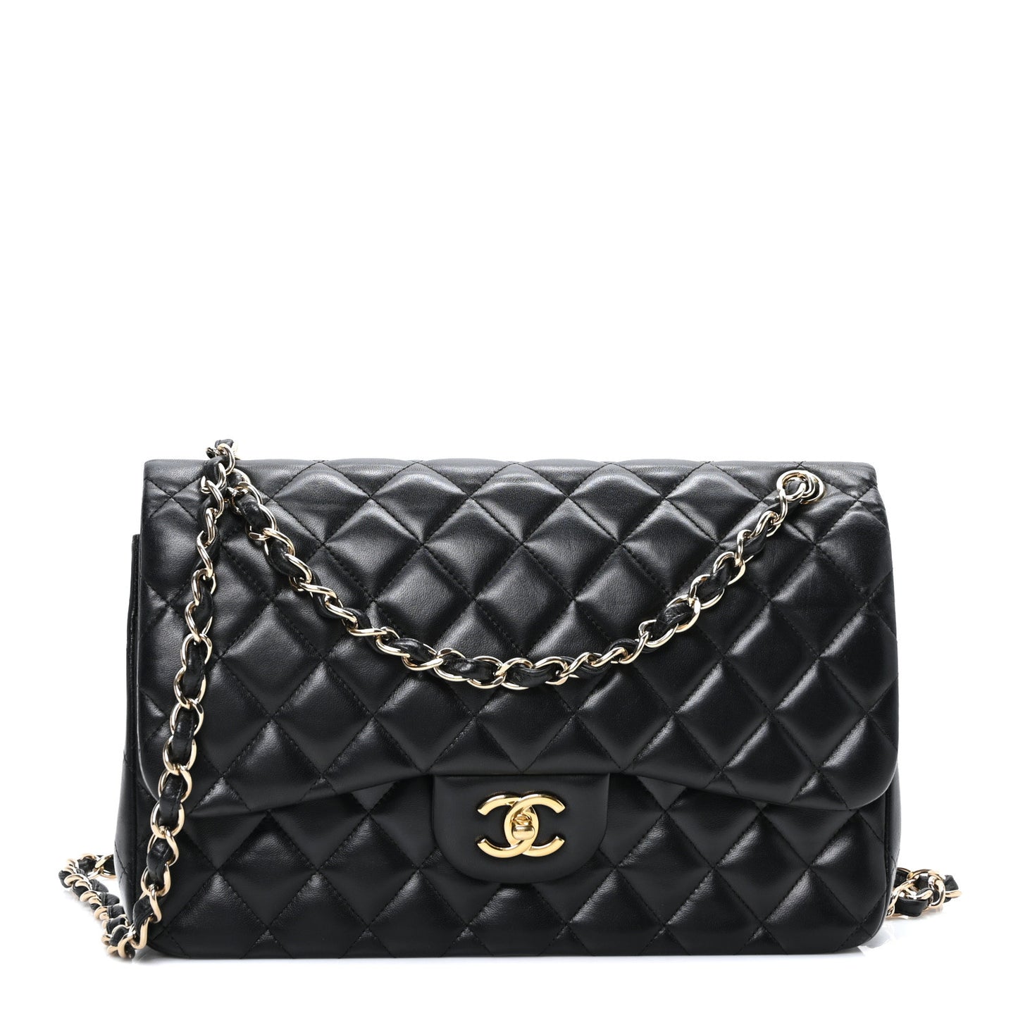 Lambskin Quilted Jumbo Double Flap Black