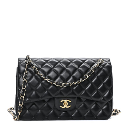 Chanel Lambskin Quilted Jumbo Double Flap Black 1 of 9