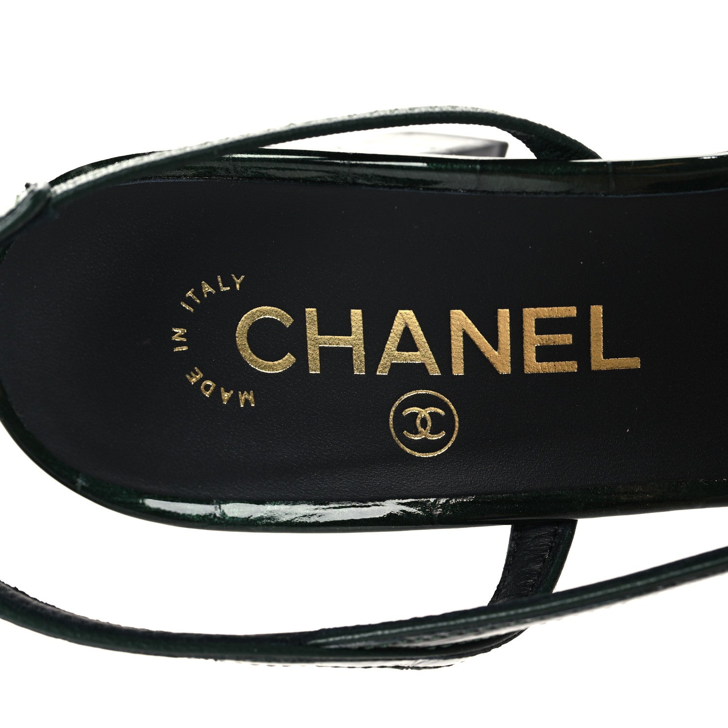 Chanel Patent Calfskin Crocodile Embossed Cap Toe CC Slingback Pumps 36 Burgundy Black 37.5 Dark Green Black 40 Dark Green Black 9 of 10