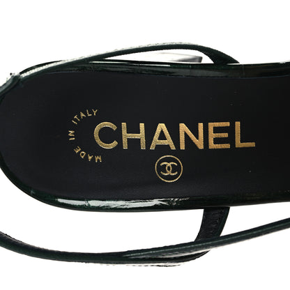 Chanel Patent Calfskin Crocodile Embossed Cap Toe CC Slingback Pumps 36 Burgundy Black 37.5 Dark Green Black 40 Dark Green Black 9 of 10