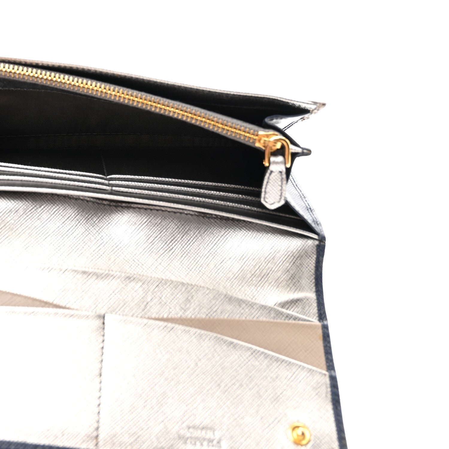 Prada Saffiano Metal Continental Flap Wallet Baltico Argento 5 of 6